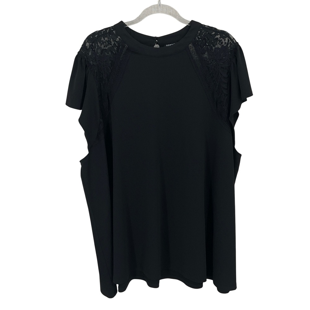 Torrid Blouse Women 5x Black Lace Trim Short Sleeve Boho Romantic Date Night